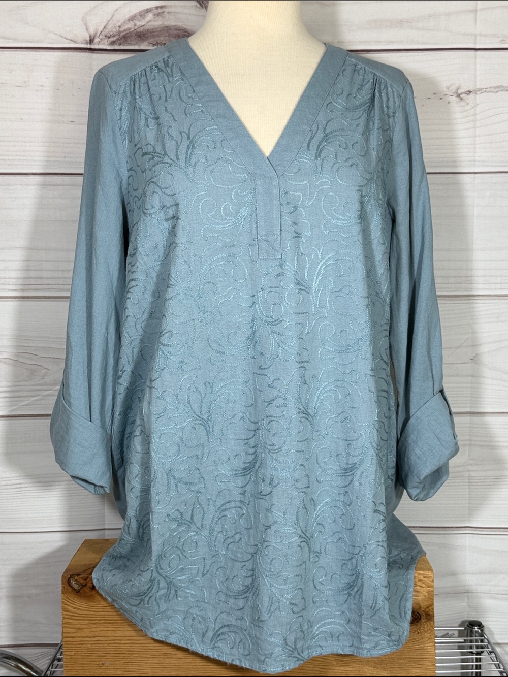 NWT Soft Surroundings Arona Blue Lillith Tunic Top Size Large